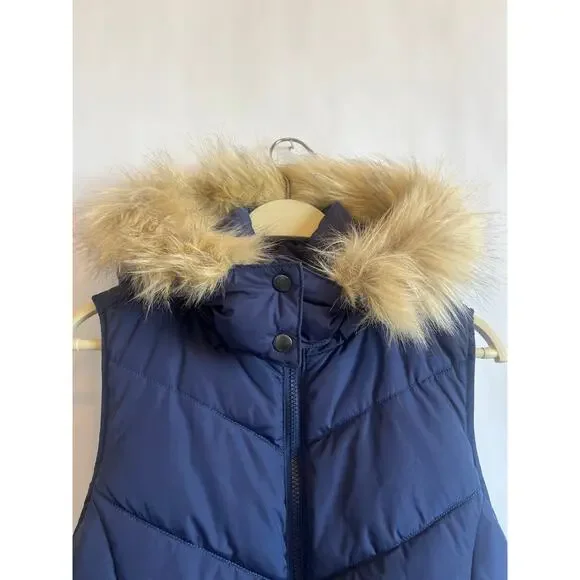 Banana Republic Faux Fur Puffer Quilted Winter Vest Blue Size Small - Picture 4 of 10